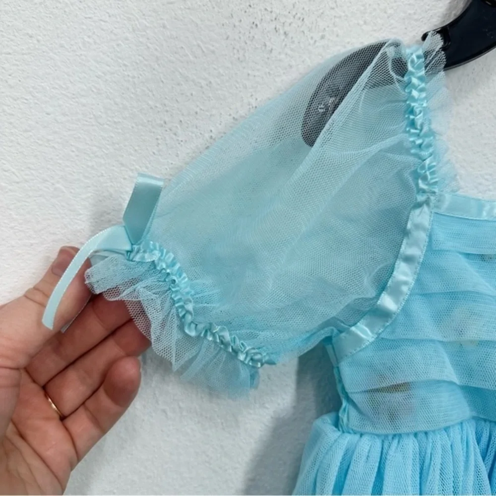 Peek Baby Girl 12-18 Month Bright Blue Tulle‎ DressRibbons Bows Sequin Flower - Picture 2 of 8